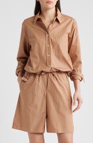 CISSA Cinch Waist Button-Up Shirt