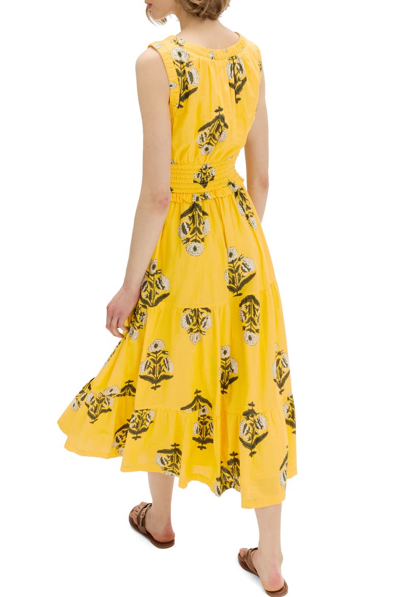 Floral Pintuck Midi Dress, Alternate, color, YELLOW/ MULTI
