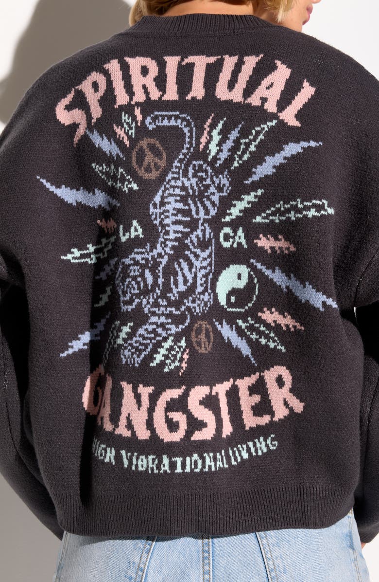 Spiritual Gangster El Tigre Delaney Cardigan, Alternate, color, Ash