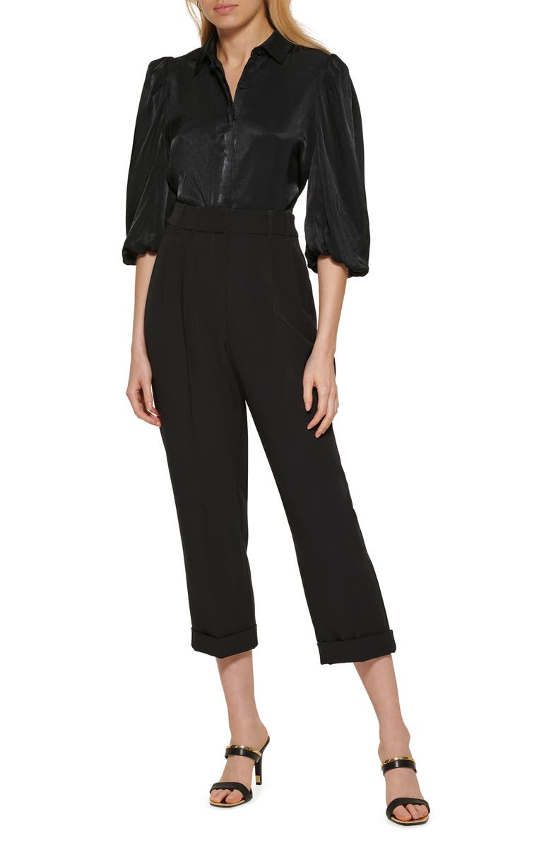 DKNY Puff Sleeve Crop Satin Blouse, Alternate, color,