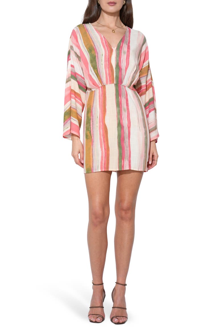 Aurora Stripe Long Sleeve Minidress, Main, color, CREAM/ ORANGE