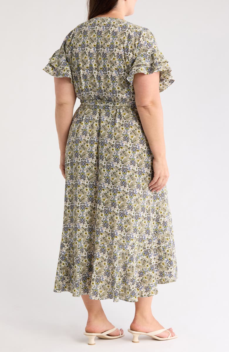 MAX STUDIO Short Sleeve Wrapped Midi Dress, Alternate, color, Birch/ Green/ Blue Folk Flower