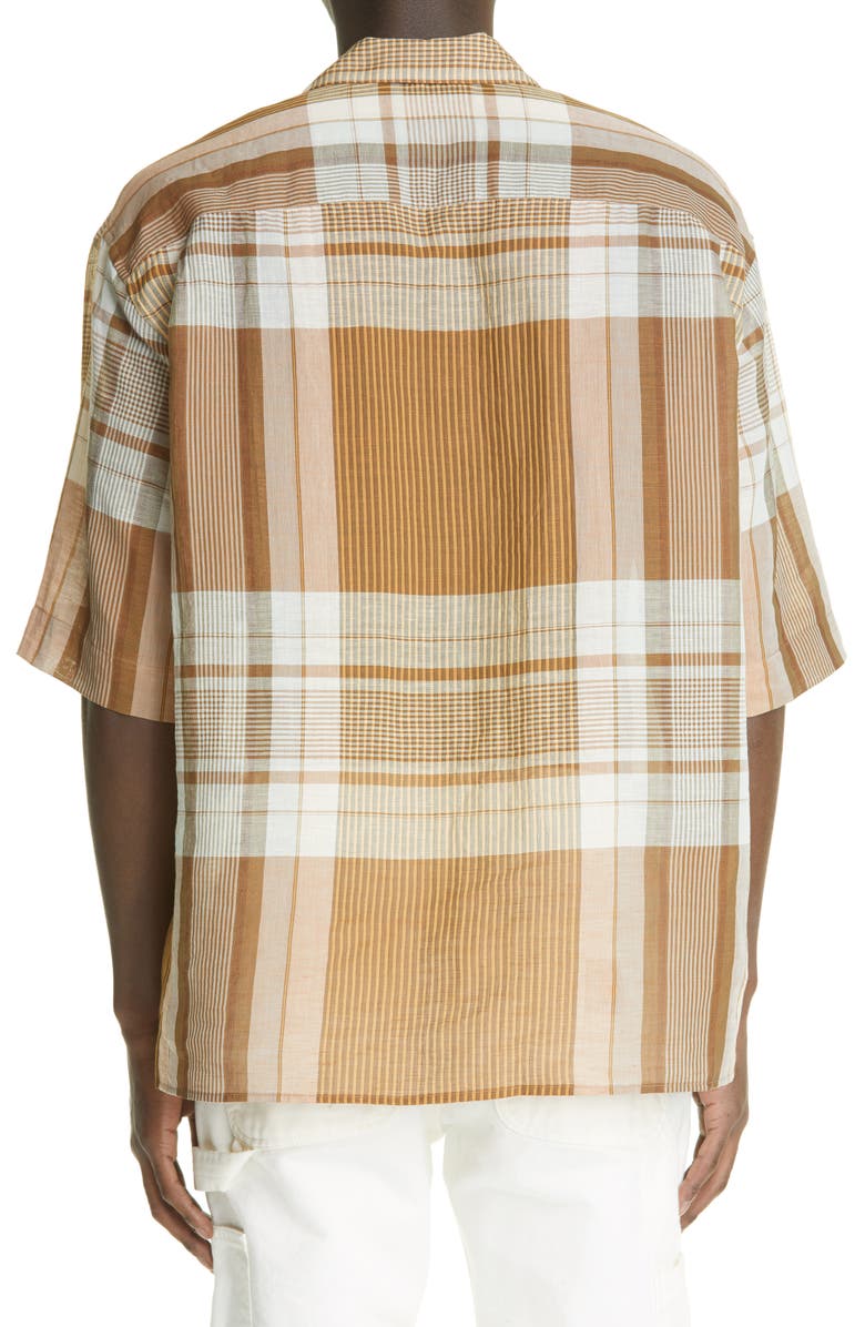 Lemaire Plaid Cotton & Linen Button-Up Camp Shirt, Alternate, color,