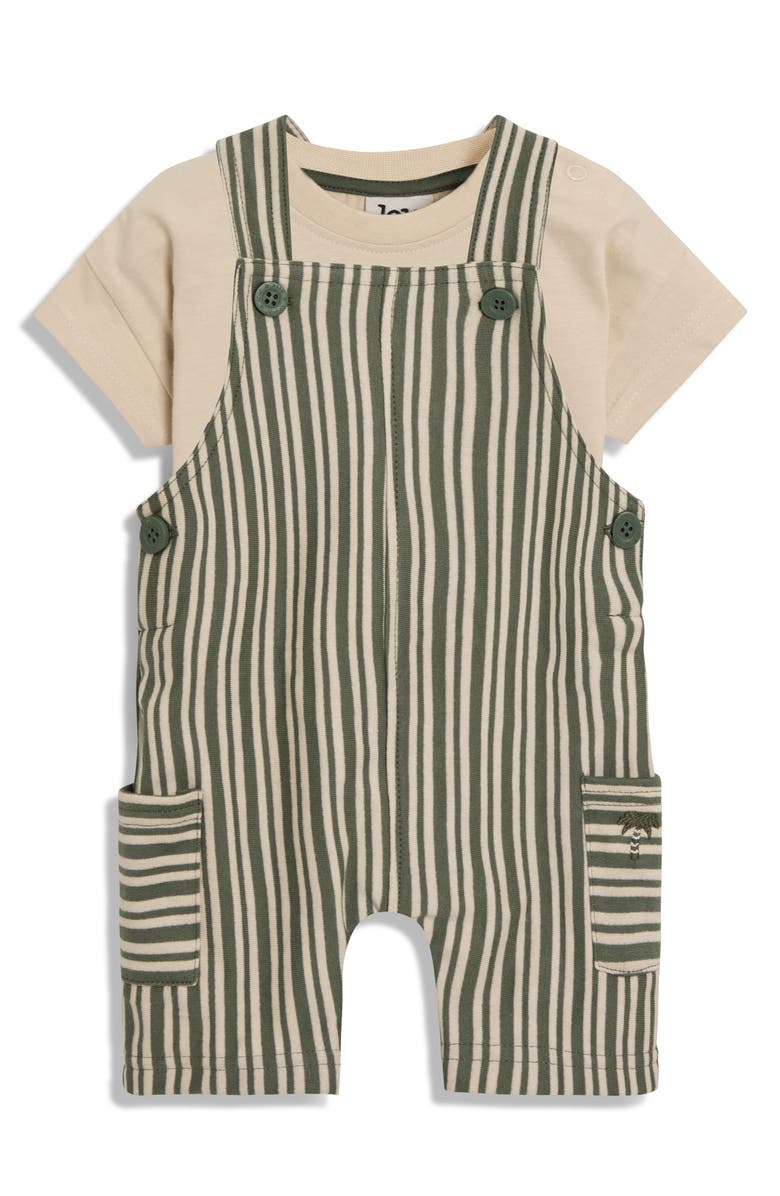 JOJO MAMAN BEBE Stripe Cotton Shirt & Overalls Set, Main, color, Khaki