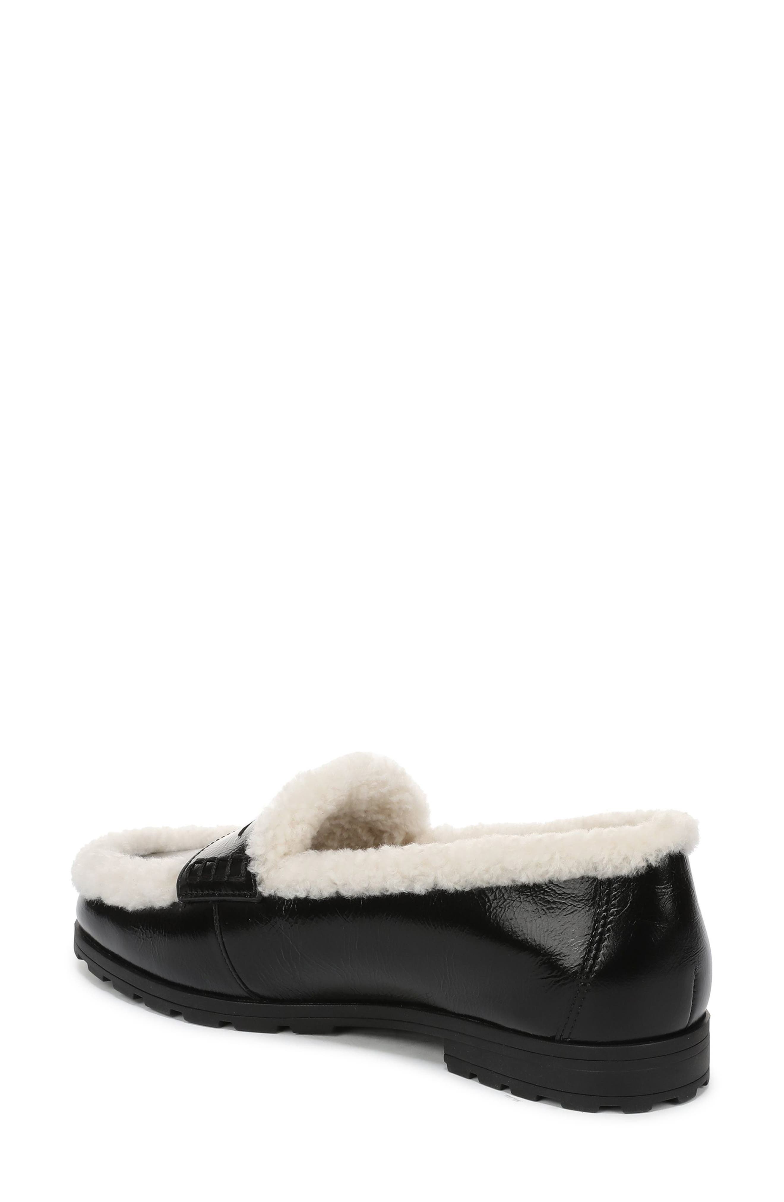 Penny Lug Loafer with Genuine Shearling Trim, Alternate, color, BLACK LEATHER