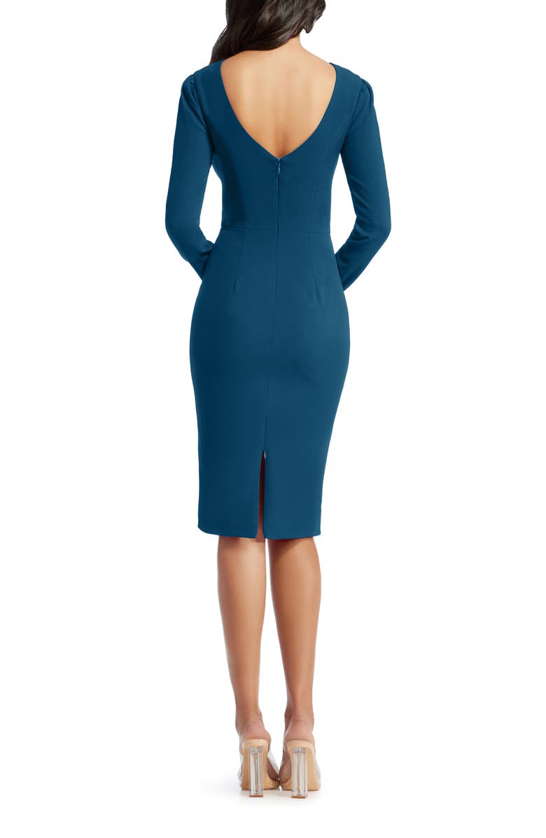 Dress the Population Nadia Long Sleeve Scoop Back Midi Dress, Alternate, color, Peacock Blue