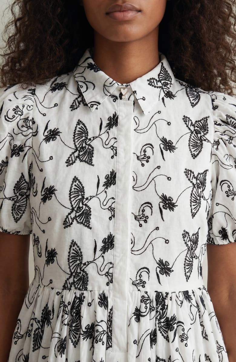 The Lulo Project The Sundown Print Puff Sleeve Dress, Alternate, color, Keel Eyelet Bird Off White