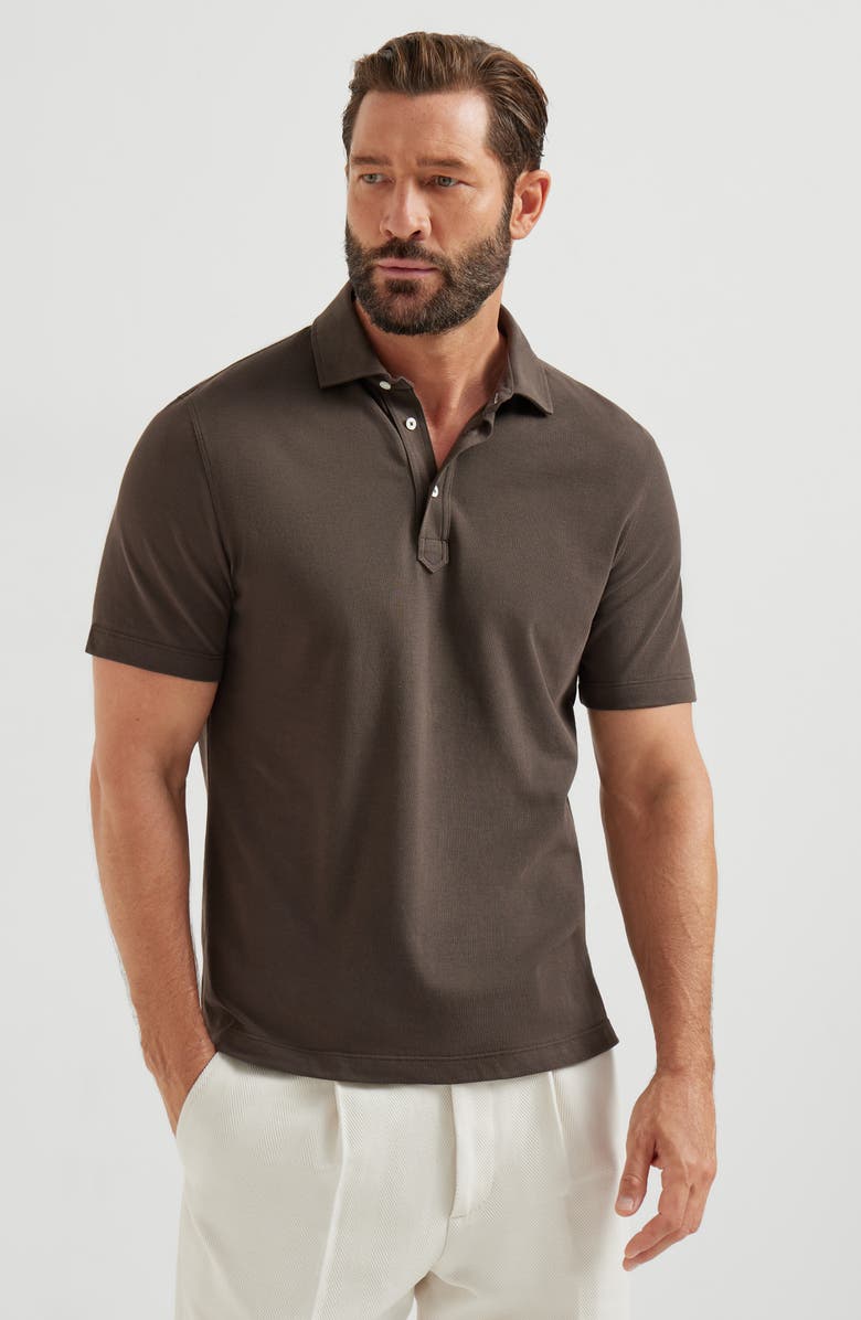 Brunello Cucinelli Piqué polo shirt, Alternate, color, Brown