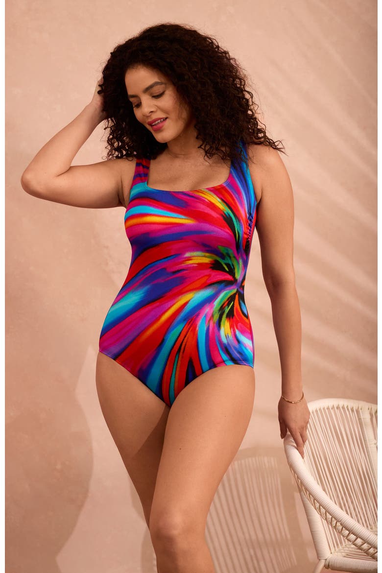 Panel Scoopneck Tank Long Torso One-Piece Swimsuit, Alternate, color, Tidal Swoon
