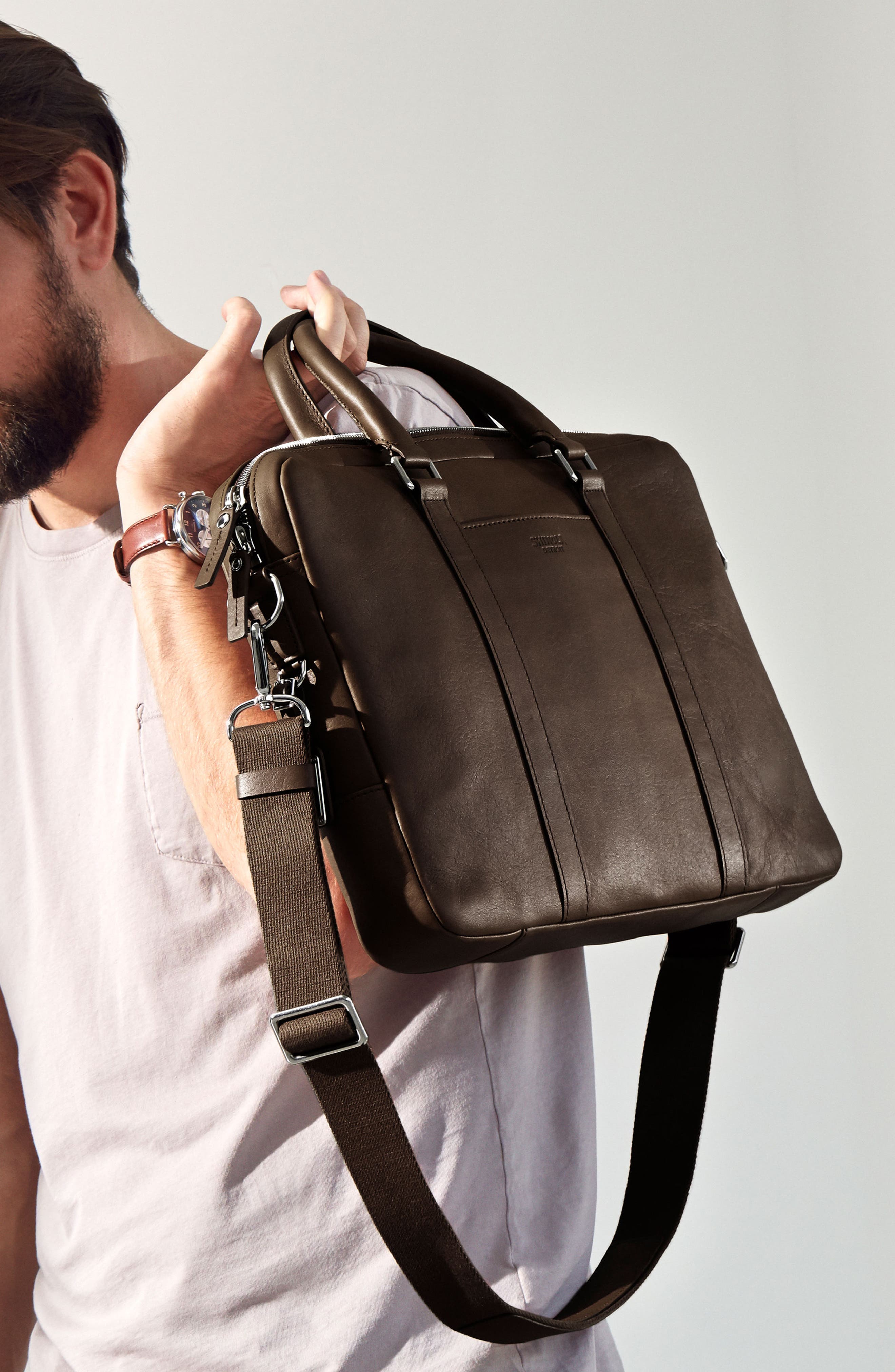 Shinola Signature Leather Computer Briefcase, Alternate, color, 