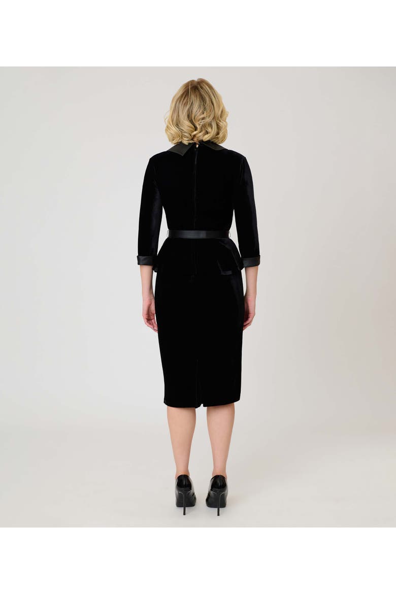 Peplum Cooper Suit Pencil Dress, Alternate, color, Black Velvet W/ Faux Leather