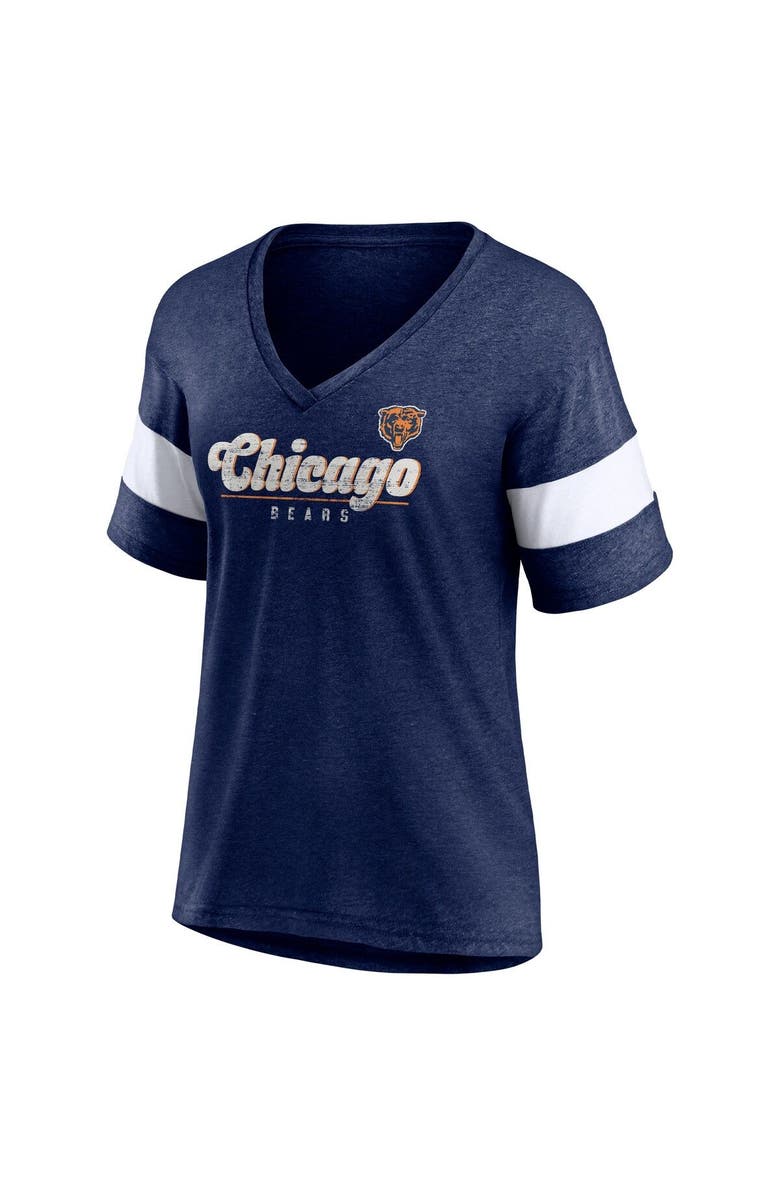 FANATICS Women's Fanatics Branded Heather Navy Chicago Bears Give It All Half-Sleeve Tri-Blend V-Neck T-Shirt, Alternate, color, 