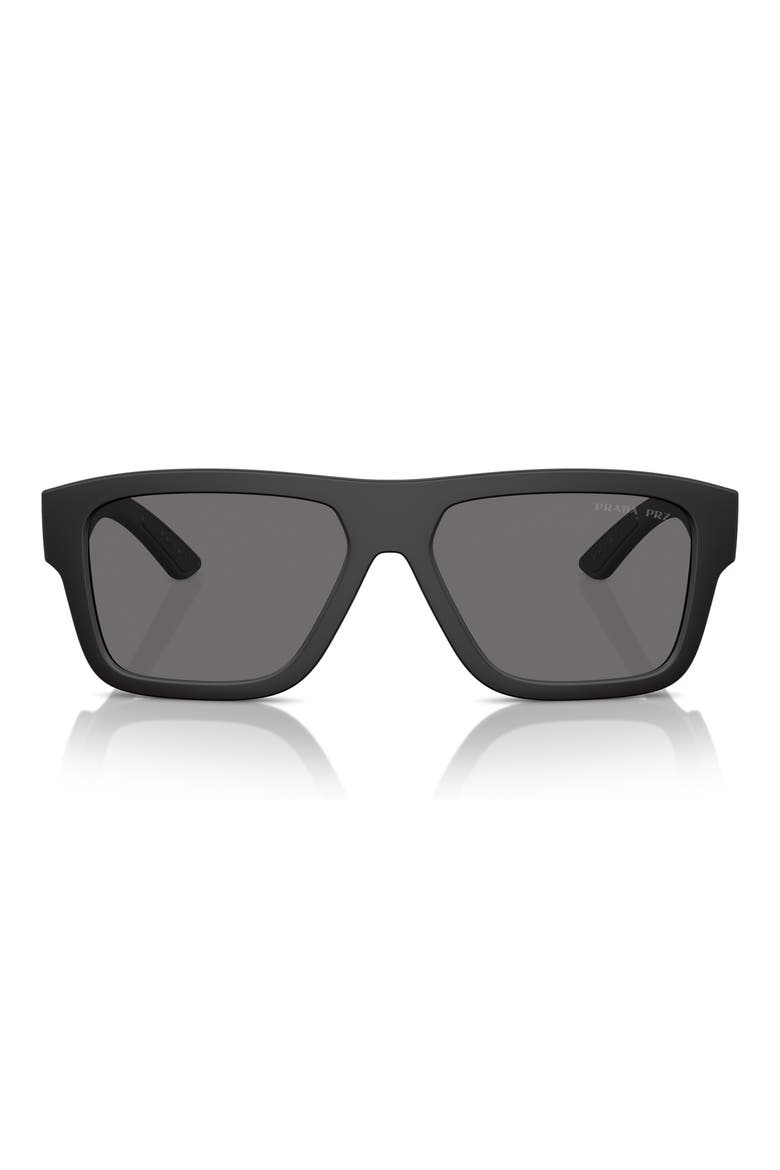 56mm Square Sunglasses, Main, color, RUBBER BLACK
