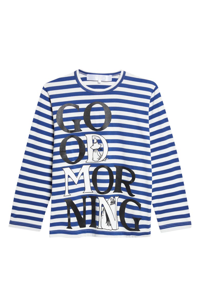 Tao Comme des Garçons Moomin Stripe Cotton Graphic T-Shirt, Main, color, Blue/ White X Black