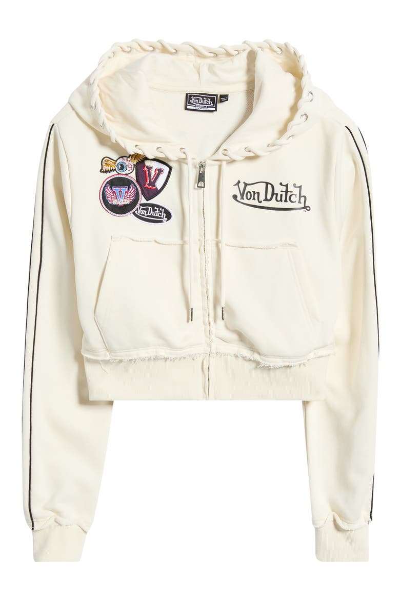 Cropped Raw Edge Full Zip Hoodie, Alternate, color, GARDENIA