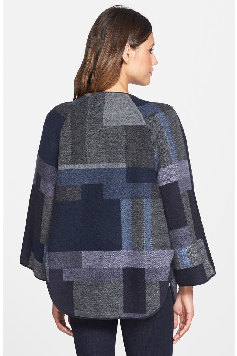 Patchwork Print Wool Blend Bell Sleeve Cape, Alternate, color, BLUE/ GREY