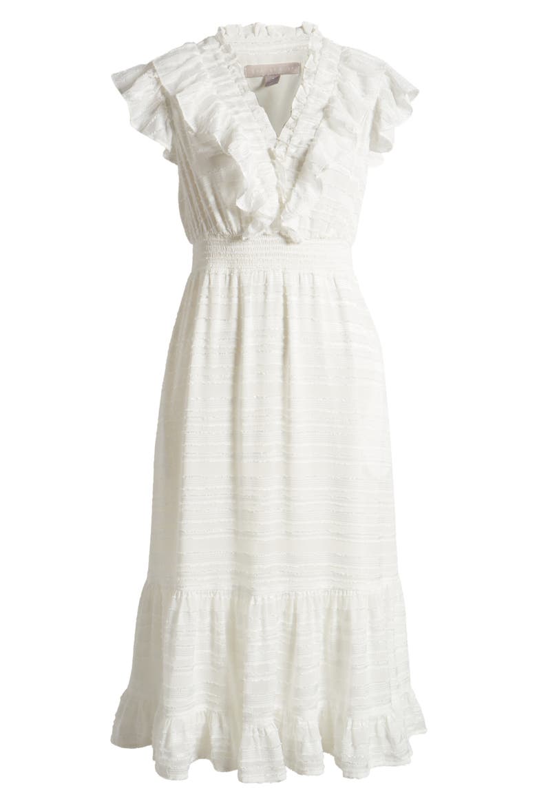 Ruffle Detail Textured Stripe Dress, Alternate, color, WHITE
