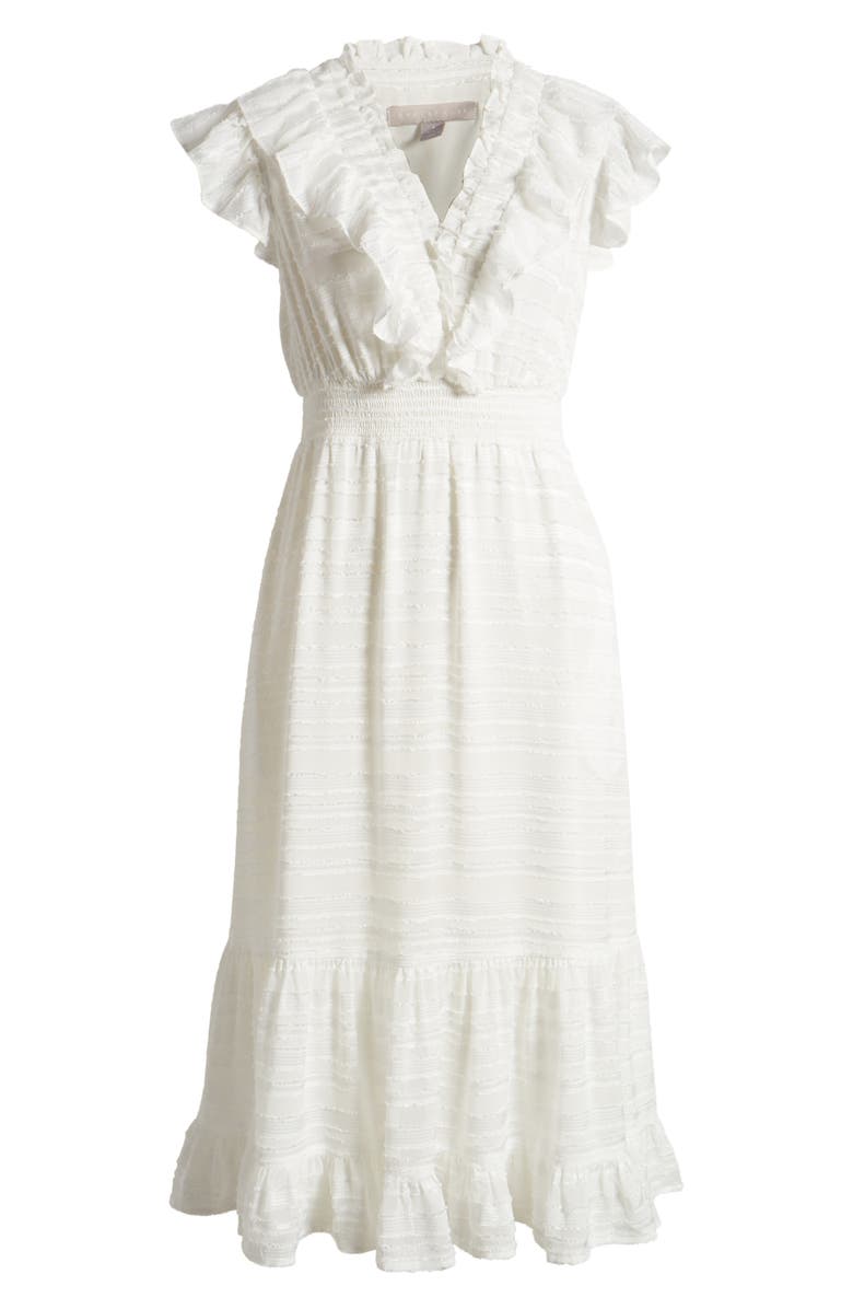 Chelsea28 Ruffle Detail Textured Stripe Dress, Alternate, color, White
