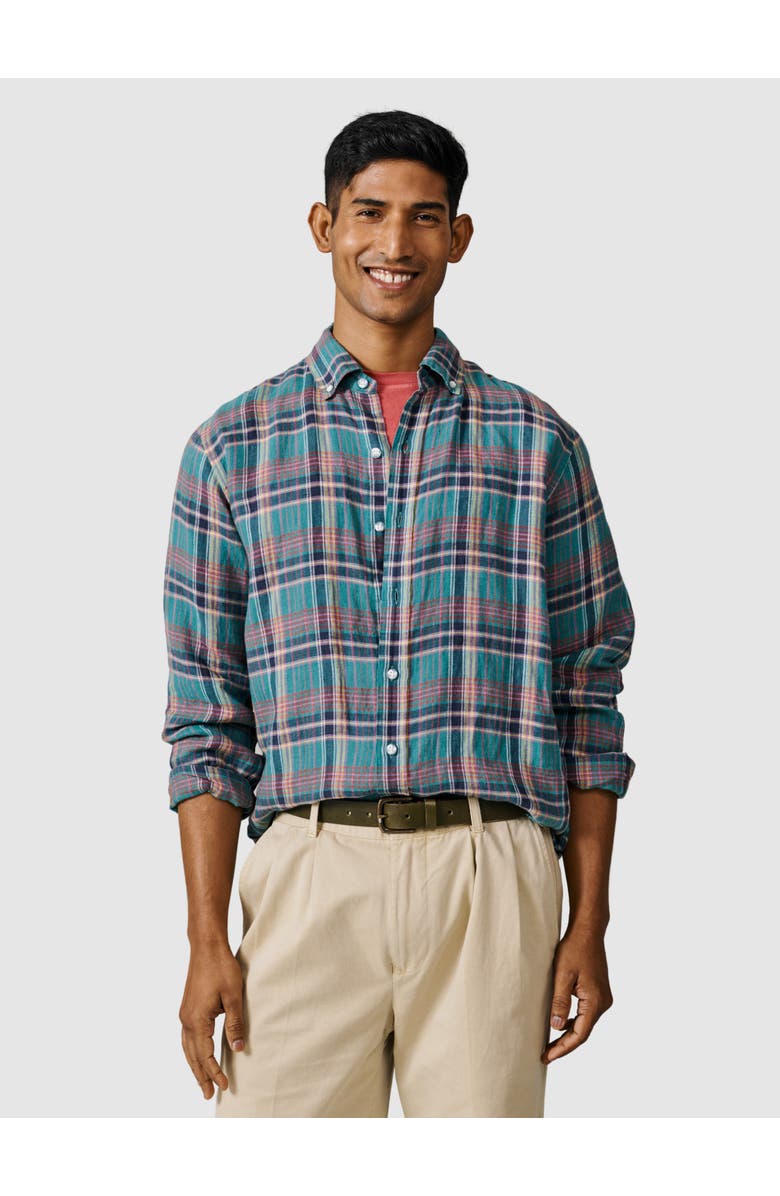 Aubin Croyland Madras Button-Down Linen Shirt, Main, color, Green Check