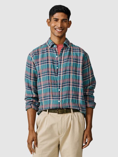 Croyland Madras Button-Down Linen Shirt