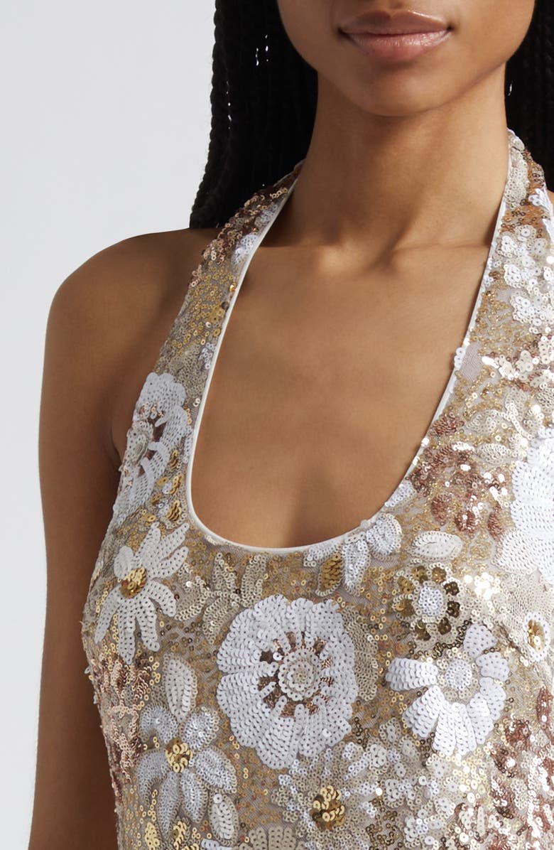 Tiffany Sequin Floral Halter Gown