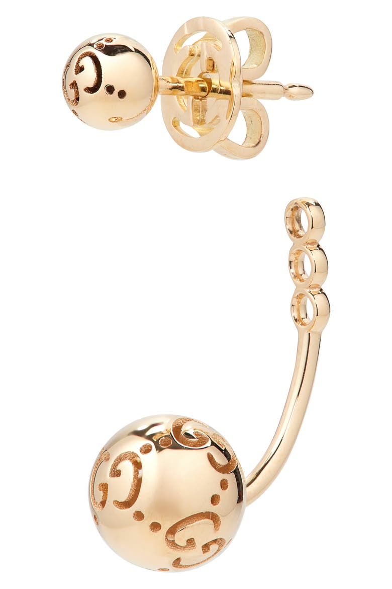 Icon Ball Front/Back Drop Earrings, Alternate, color, GOLD
