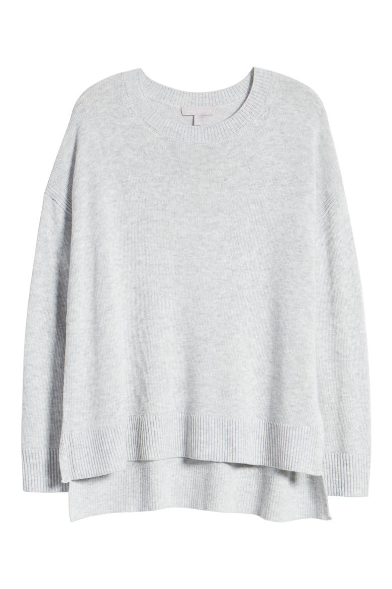 Chelsea 28 High/Low Crewneck Sweater, Alternate, color, GREY LIGHT HEATHER