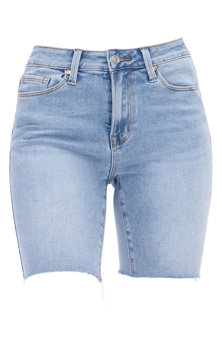 Bayeas Raw Hem Mid Thigh Denim Shorts, Alternate, color, Wave