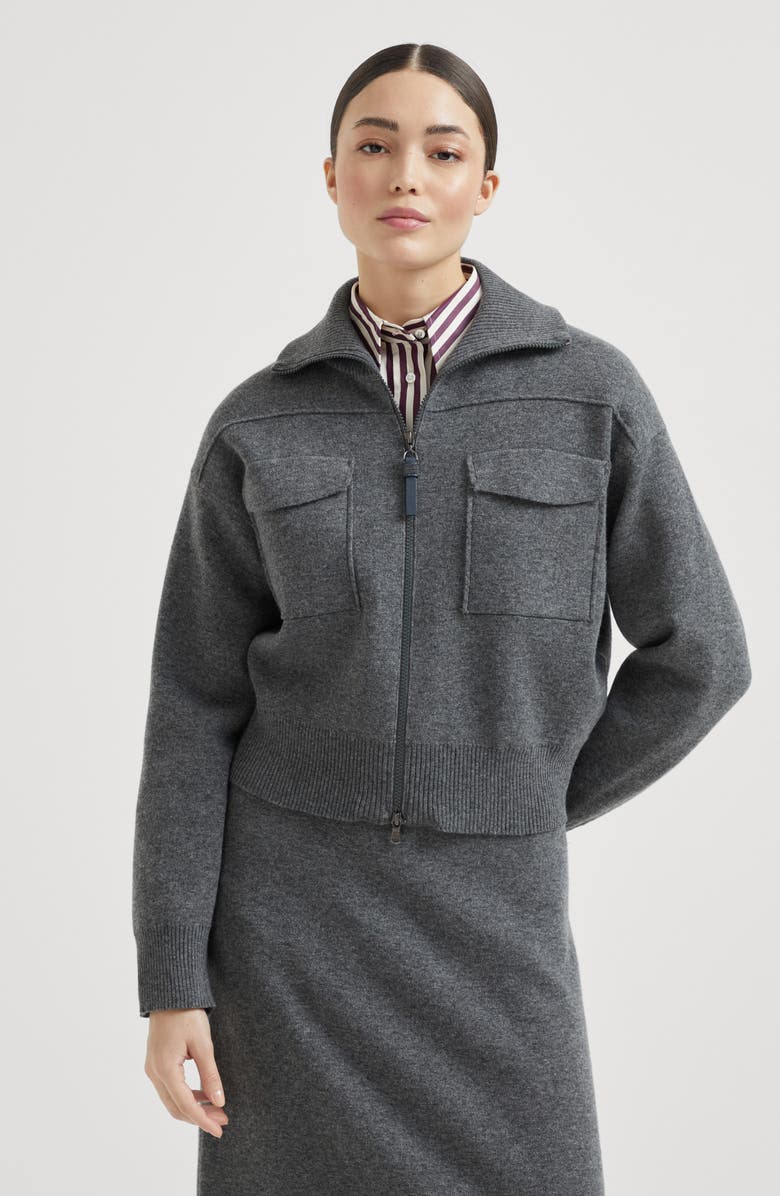 Brunello Cucinelli Double-knit cardigan, Alternate, color, Lead