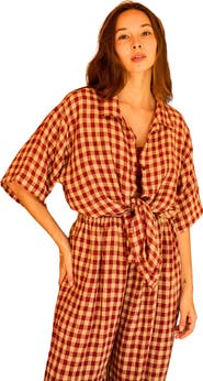 PINK HALEY Vanessa Linen Gingham Shirt