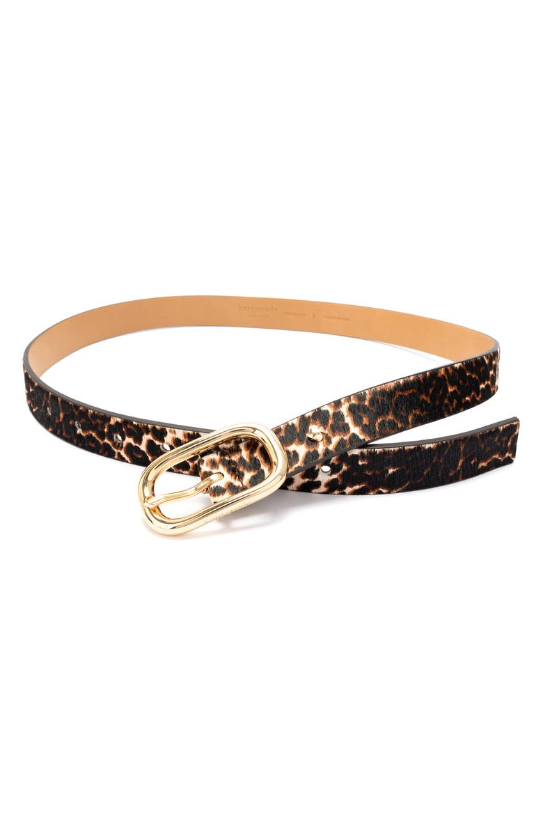 Kate Spade New York molten buckle genuine calf hair belt, Alternate, color, Downtown Leopard