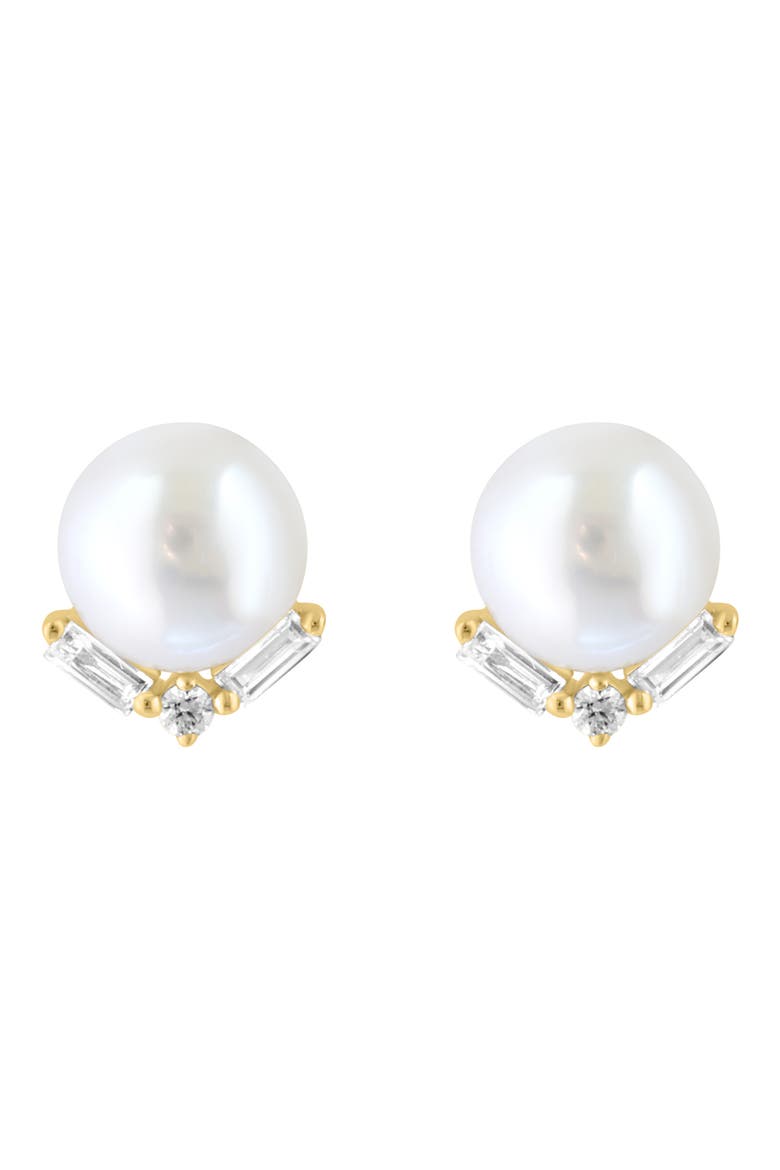 Freshwater Pearl & Diamond Stud Earrings, Main, color, WHITE