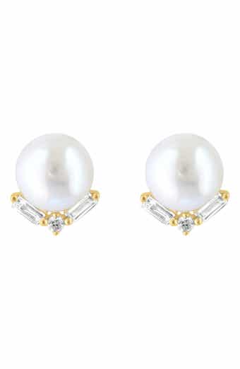 Freshwater Pearl & Diamond Stud Earrings