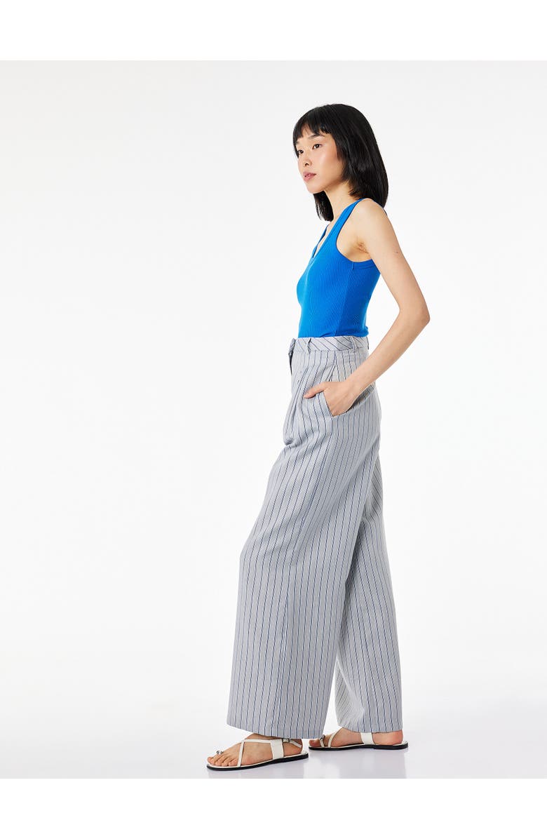 Koton Wide Leg Striped Mid-Rise Trousers, Alternate, color, Grey Stripe