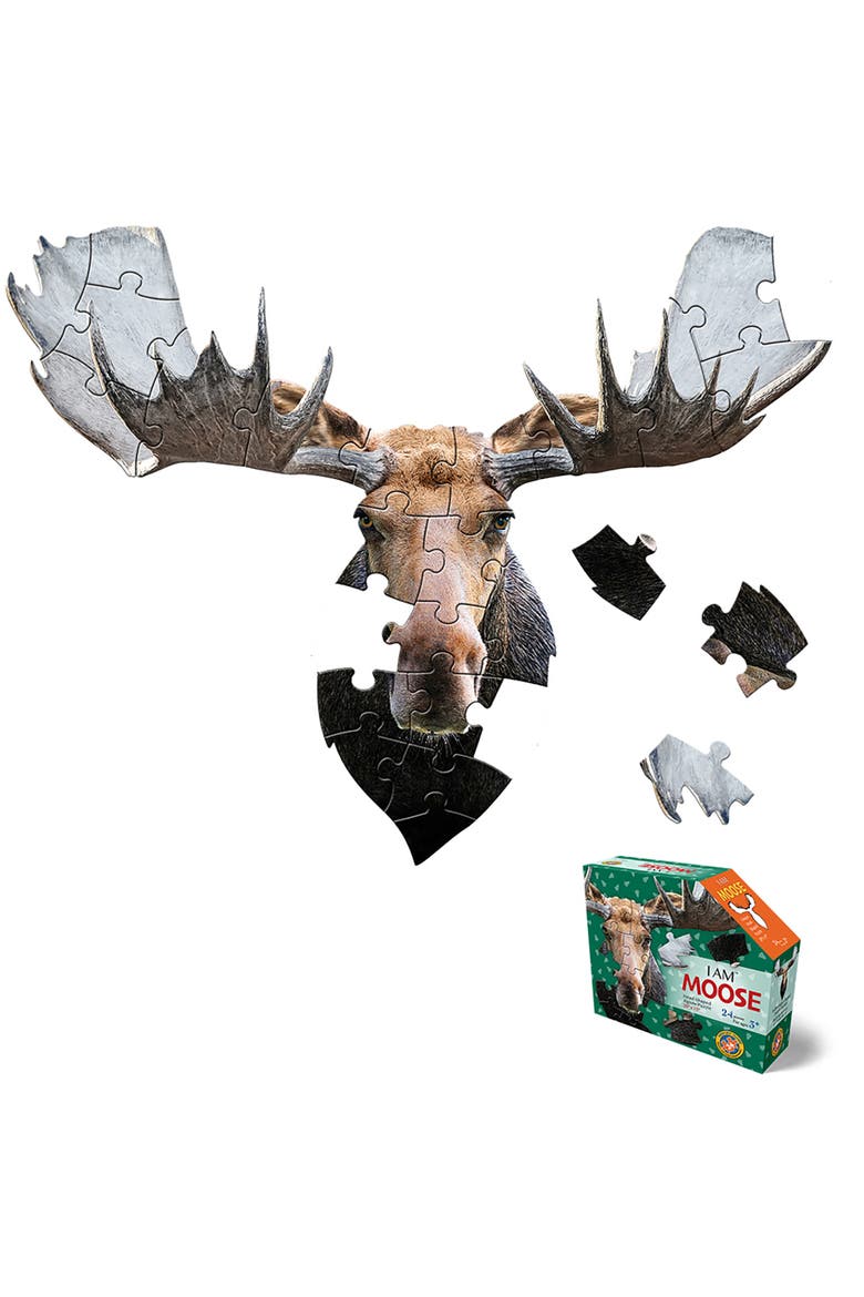 I Am Moose 24 Piece Animal Shaped Puzzle, Main, color, Multicolored