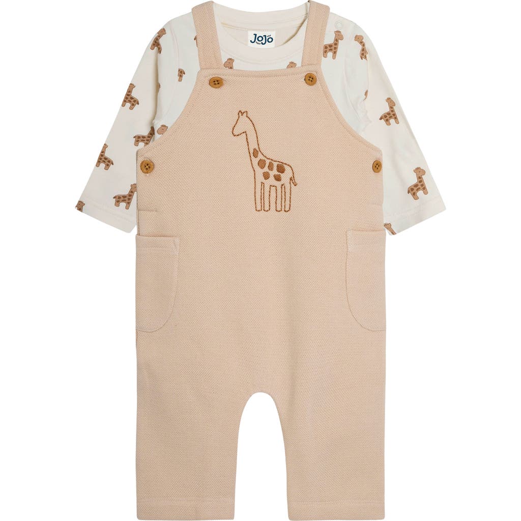 Jojo Maman Bébé Jojo Maman Bebe Giraffe Embroidered Overalls & T-shirt Set In Stone