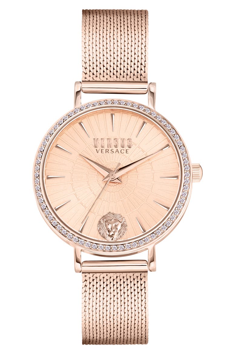 Mar Vista Three-Hand Quartz Swarovski Crystal Mesh Strap Watch, 34mm, Main, color, ROSEGOLD