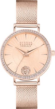 VERSUS Versace Mar Vista Three-Hand Quartz Swarovski Crystal Mesh Strap Watch, 34mm