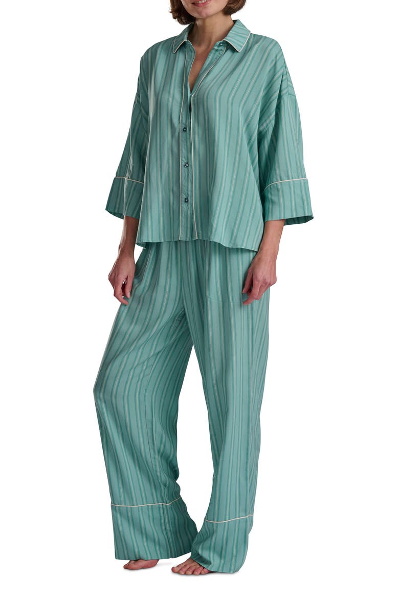 Button-Up Shirt & Pants Pajamas, Alternate, color, AQUA TWILL