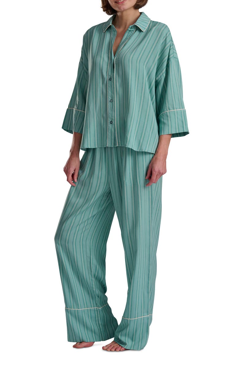 Splendid Button-Up Shirt & Pants Pajamas, Alternate, color, Aqua Twill