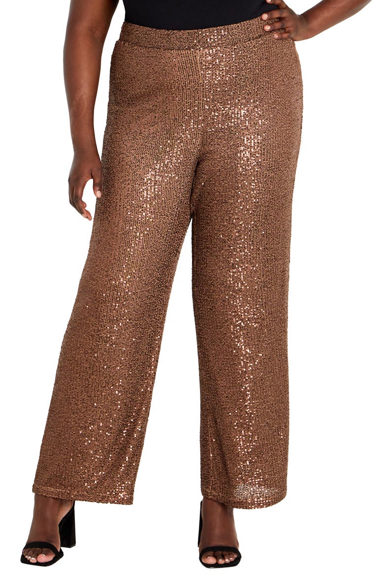 Nalani Sequin Wide Leg Pants, Main, color, BROWN SHIMMER