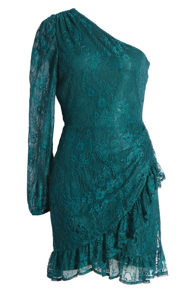 x BFF Jess One-Shoulder Lace Minidress, Alternate, color, DARK GREEN LACE
