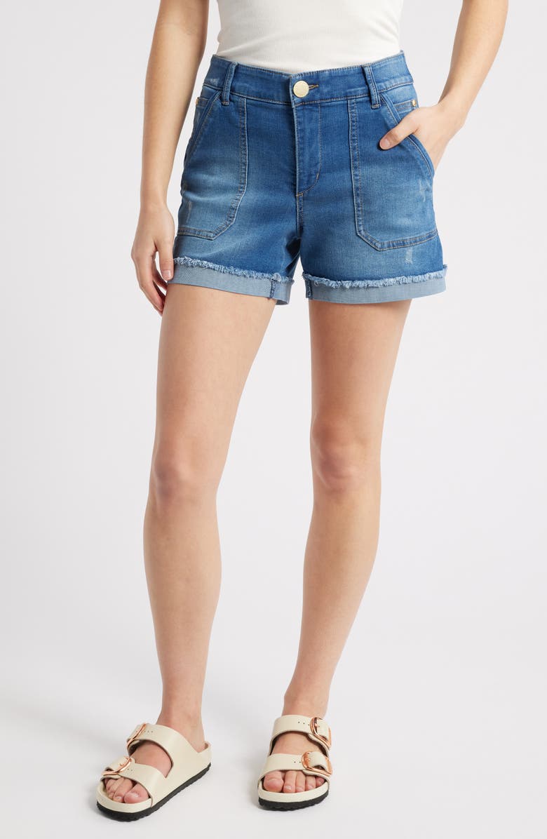 Wit & Wisdom 'Ab'Solution Patch Pocket High Waist Denim Shorts, Main, color, Medium Blue Vintage