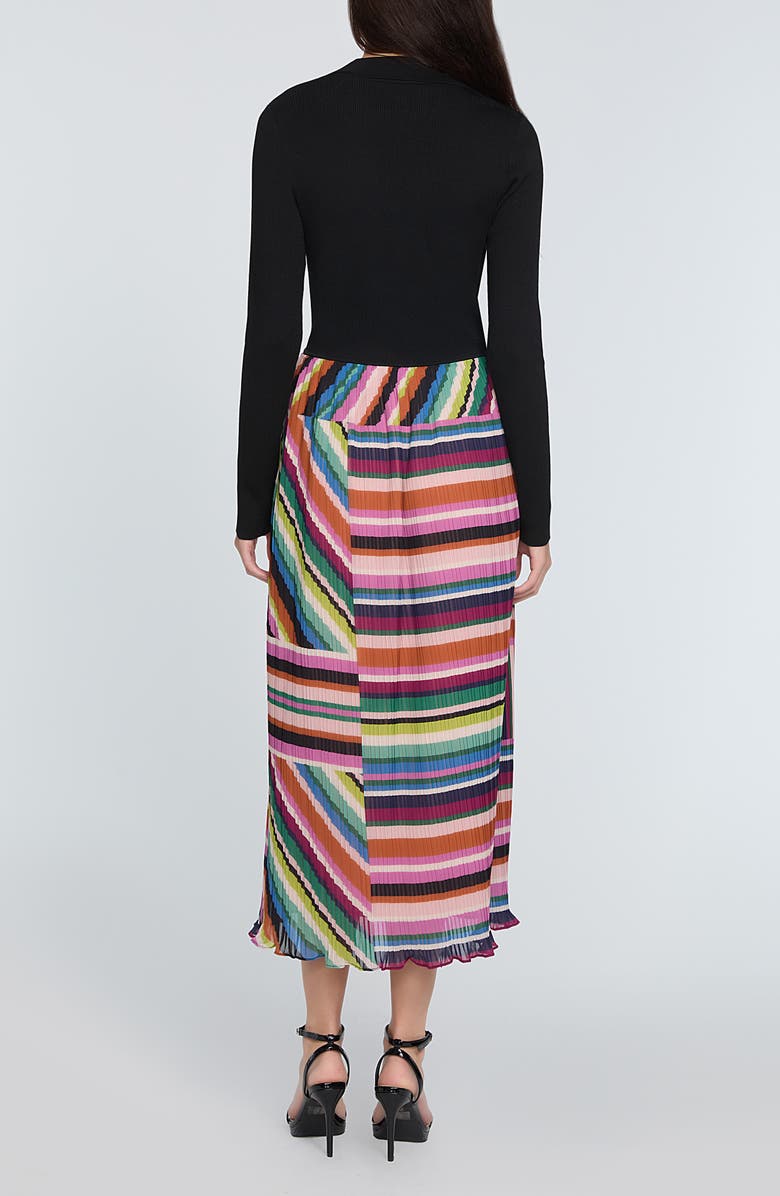 Elie Tahari The Maeve Mixed Media Long Sleeve Midi Dress, Alternate, color, Noir With Venus Stripe