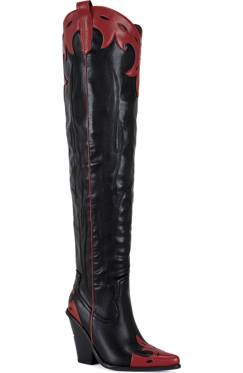 AZALEA WANG Deimos Over the Knee Western Boot, Main, color, Black Multi