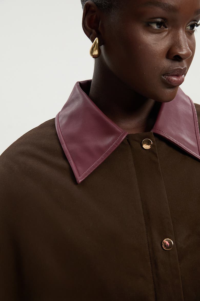 Quilted Contrast Collar Barn Jacket, Alternate, color, Chocolate