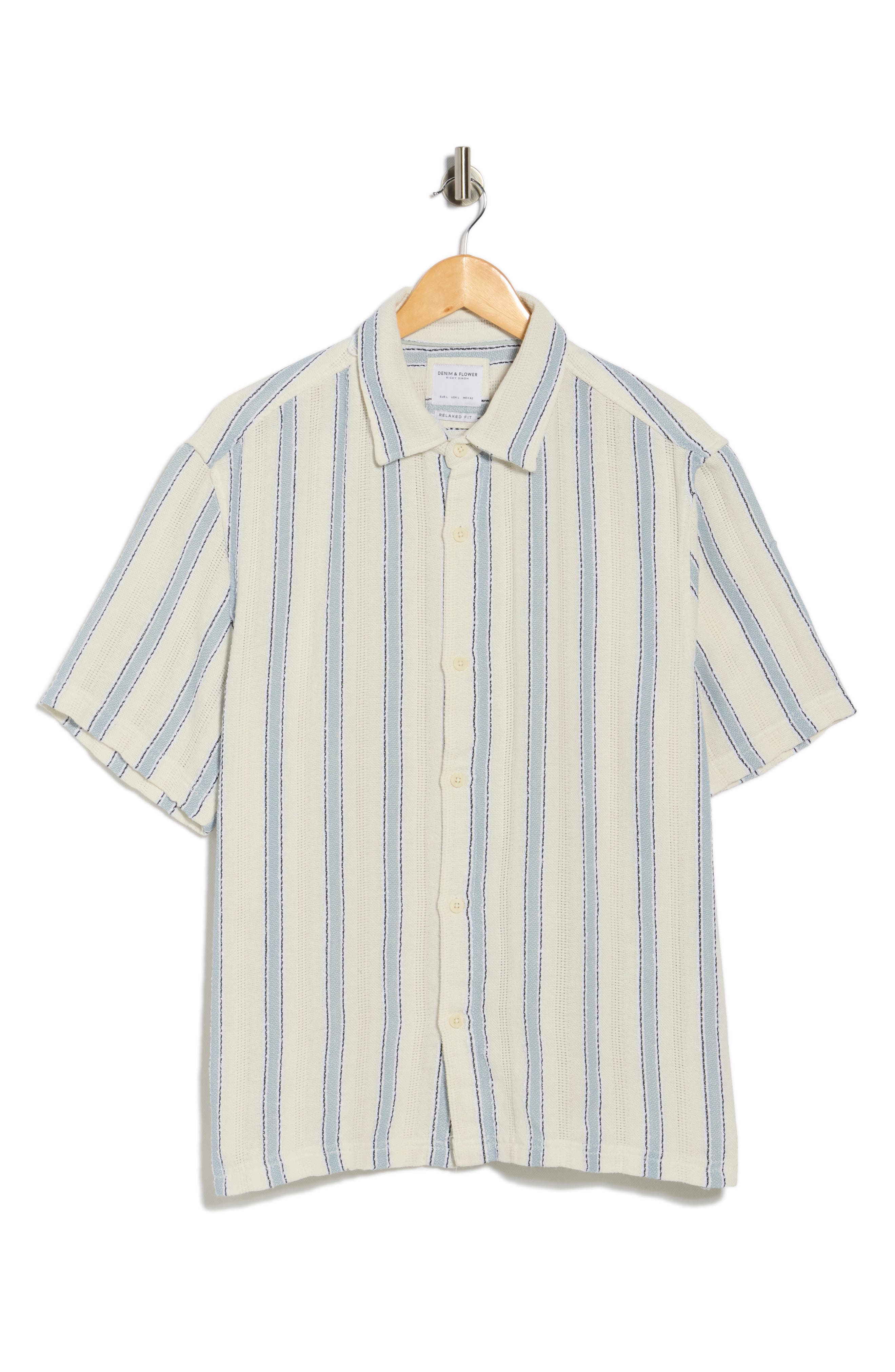 DENIM AND FLOWER <p>Relaxed Fit Stripe Short Sleeve Button-Up Shirt</p>