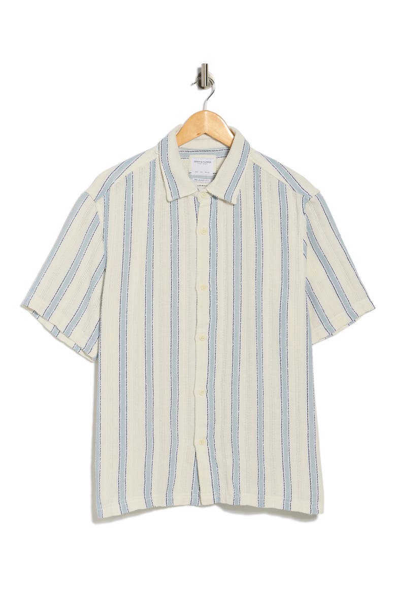Relaxed Fit Stripe Short Sleeve Button-Up Shirt, Alternate, color, OFF WHITE