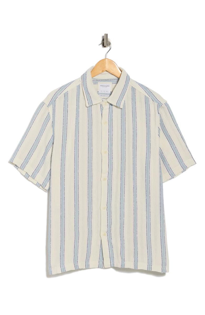 DENIM AND FLOWER <p>Relaxed Fit Stripe Short Sleeve Button-Up Shirt</p>, Main, color, Off White