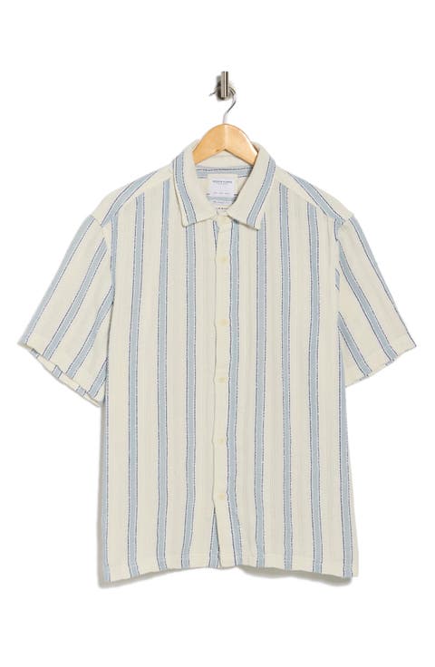 <p>Relaxed Fit Stripe Short Sleeve Button-Up Shirt</p>